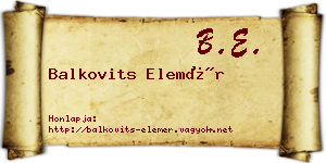 Balkovits Elemér névjegykártya